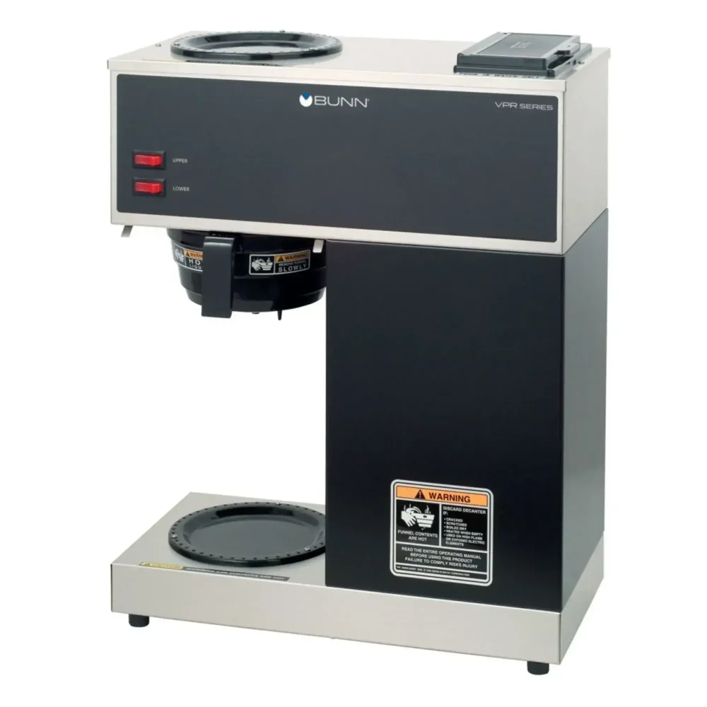 Bunn VPR Pourover Coffee Brewer, 1 Upper/1 Lower Warmer, Black, 3.8 gal/hr, 120V