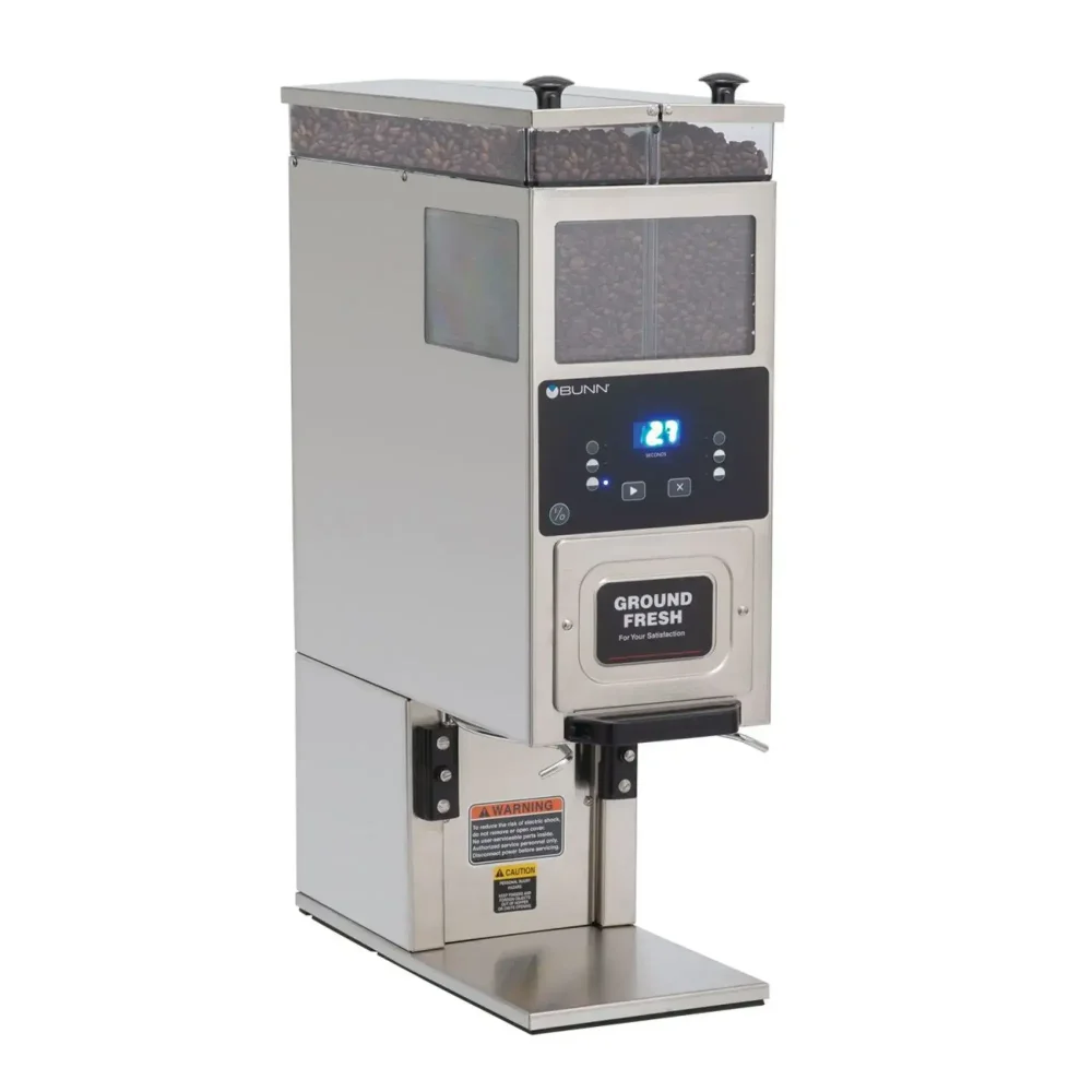 Bunn G9-2T DBC Tall Portion Control Coffee Grinder, Two 6 lb Hoppers, Stainless Steel, 120V