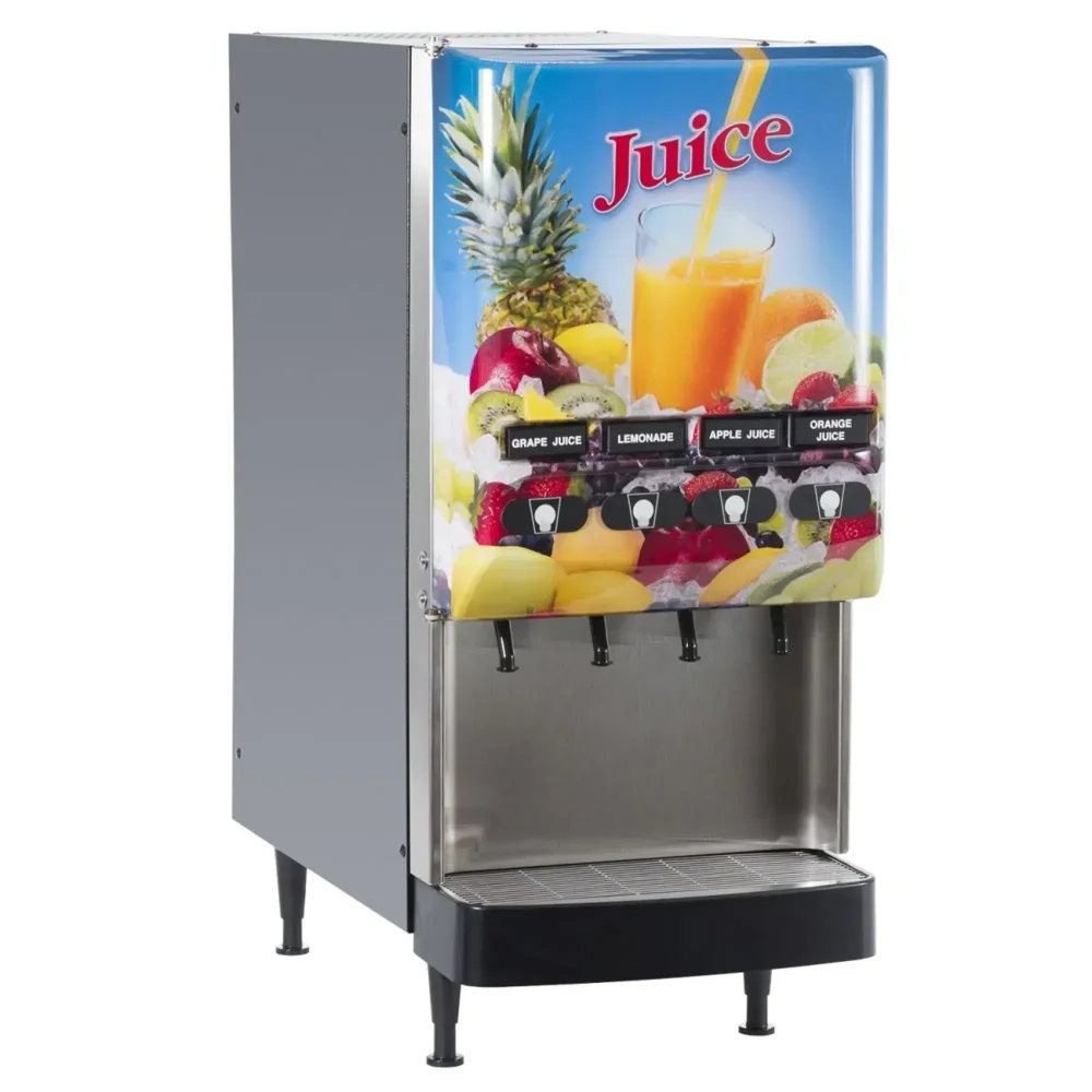 Bunn JDF-4S Four Bowl Refrigerated Juice Dispenser, 1 gal Bowls, Mixing, Lit Graphic, 120V