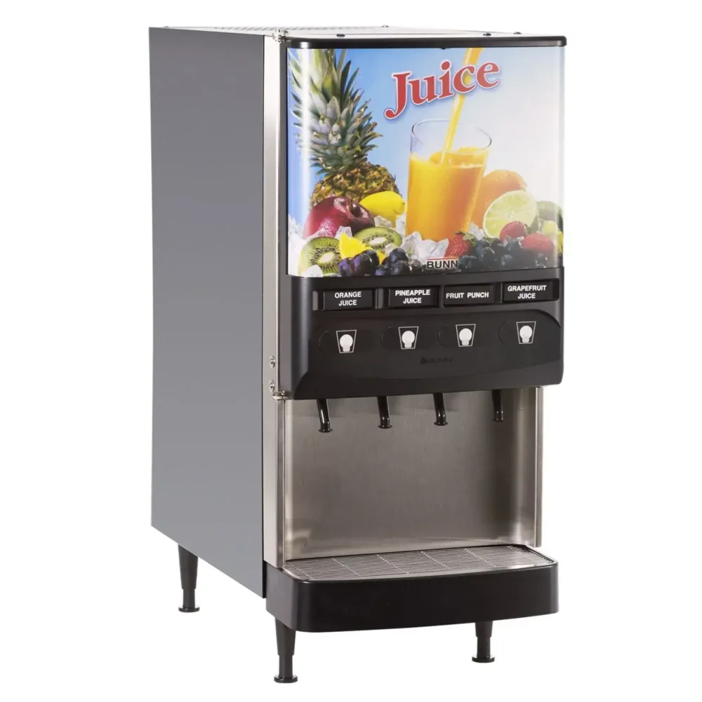 Bunn JDF-4S Four Bowl Refrigerated Juice Dispenser, 1 gal Bowls, Mixing, Unlit Graphic, 120V