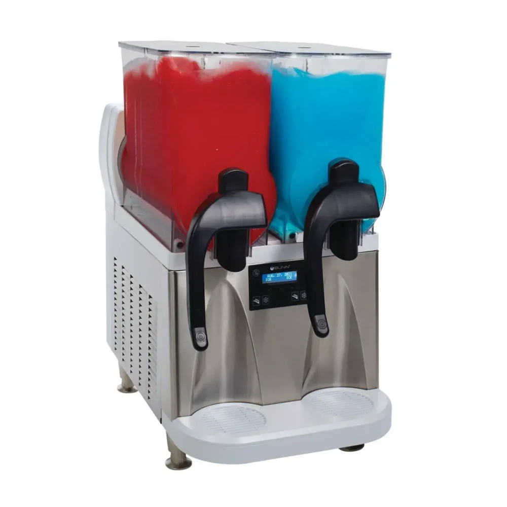 Bunn Ultra NX 16.6 in Frozen Drink Machine, Double 3 gal Bowls, White/Stainless, Flat Lids, 120V