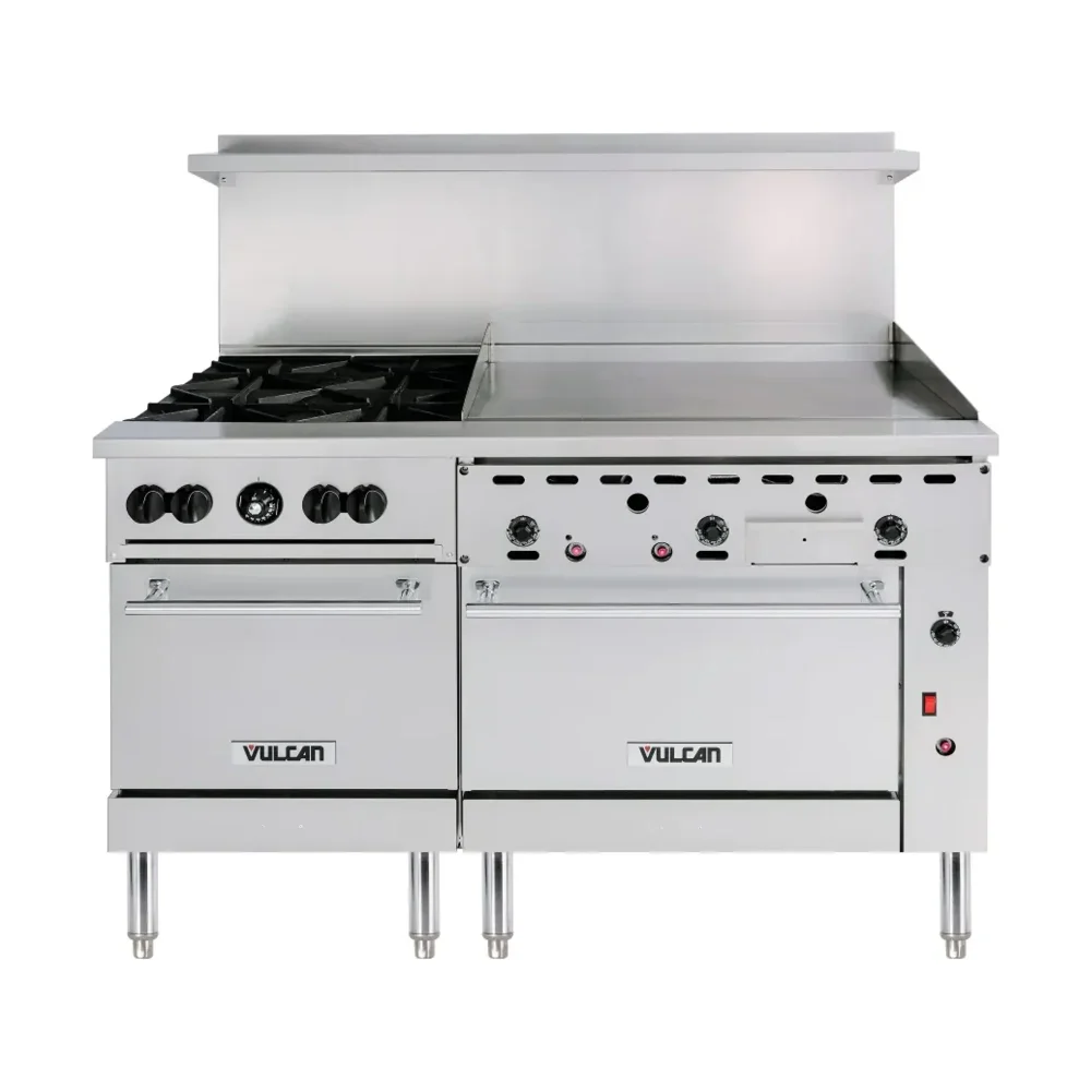 Vulcan 60SS-4B36GT 60" 4 Burner Gas Range w/ Griddle & 2 Standard Ovens, Liquid Propane