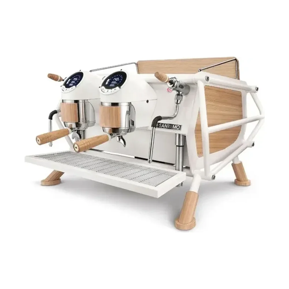 Sanremo Cafe Racer White Wood 2 Group Commercial Espresso Machine, 220-240V