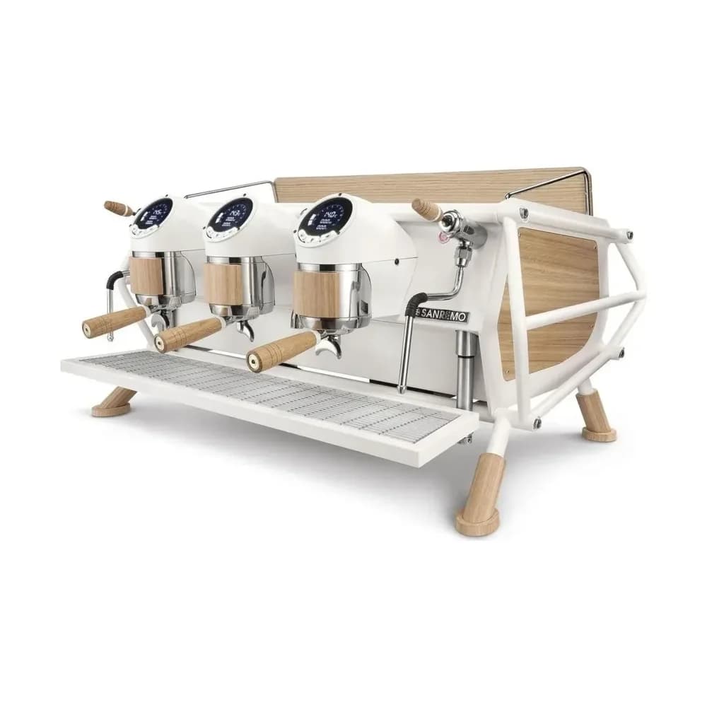 Sanremo Cafe Racer White Wood 3 Group Commercial Espresso Machine, 380-415V