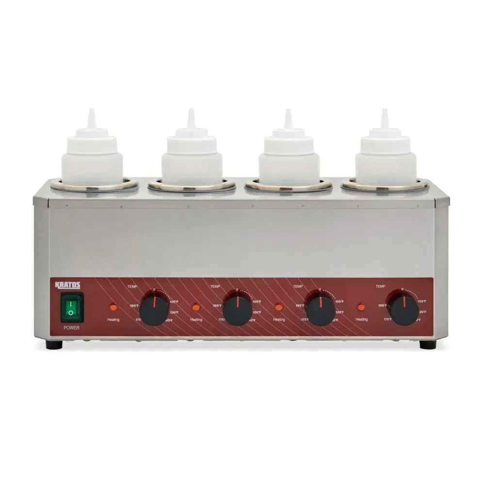 Kratos 80260 21" Quadruple Sauce / Topping Bottle Warmer, Countertop, 32 oz per Bottle, 4 Squeeze Bottles, 120V, 800W