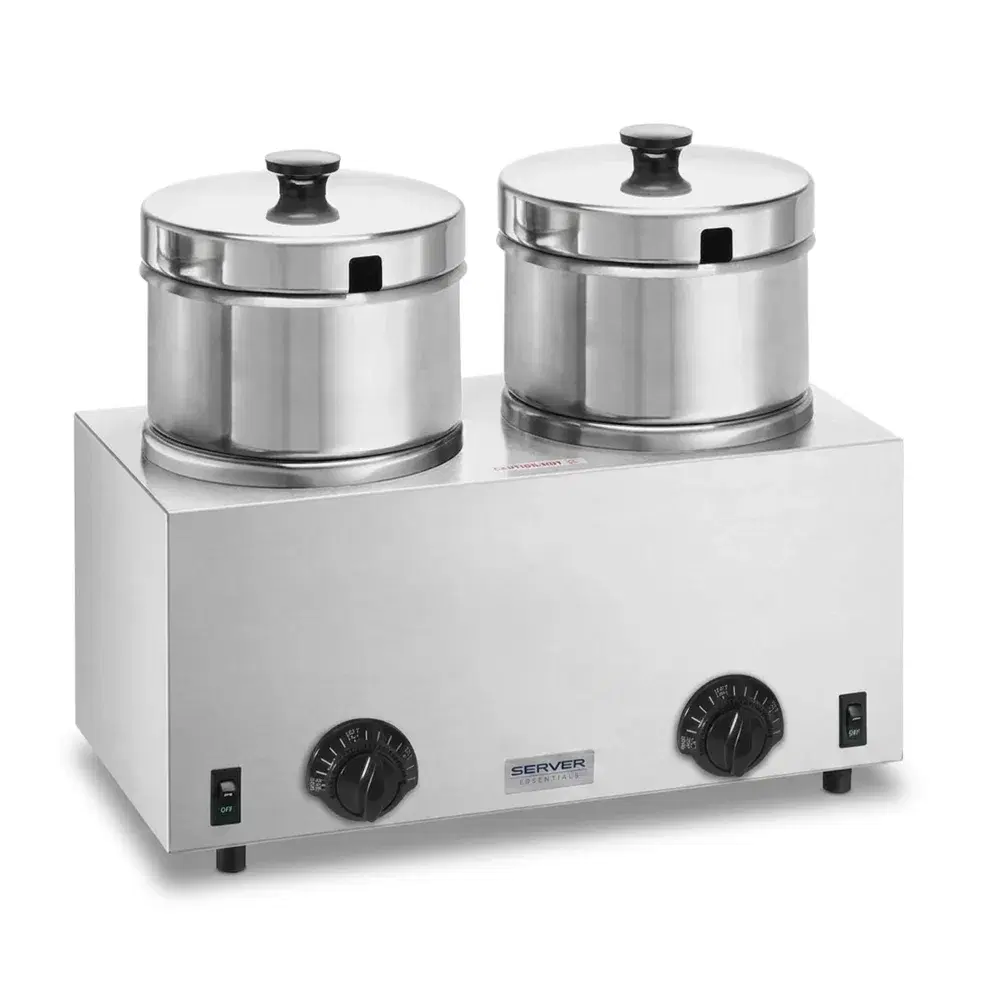 Server 81200 17" Twin Soup Warmer with Hinged Lids, 2 × 5 Qt, 2 Compartments, 120V, 1000W