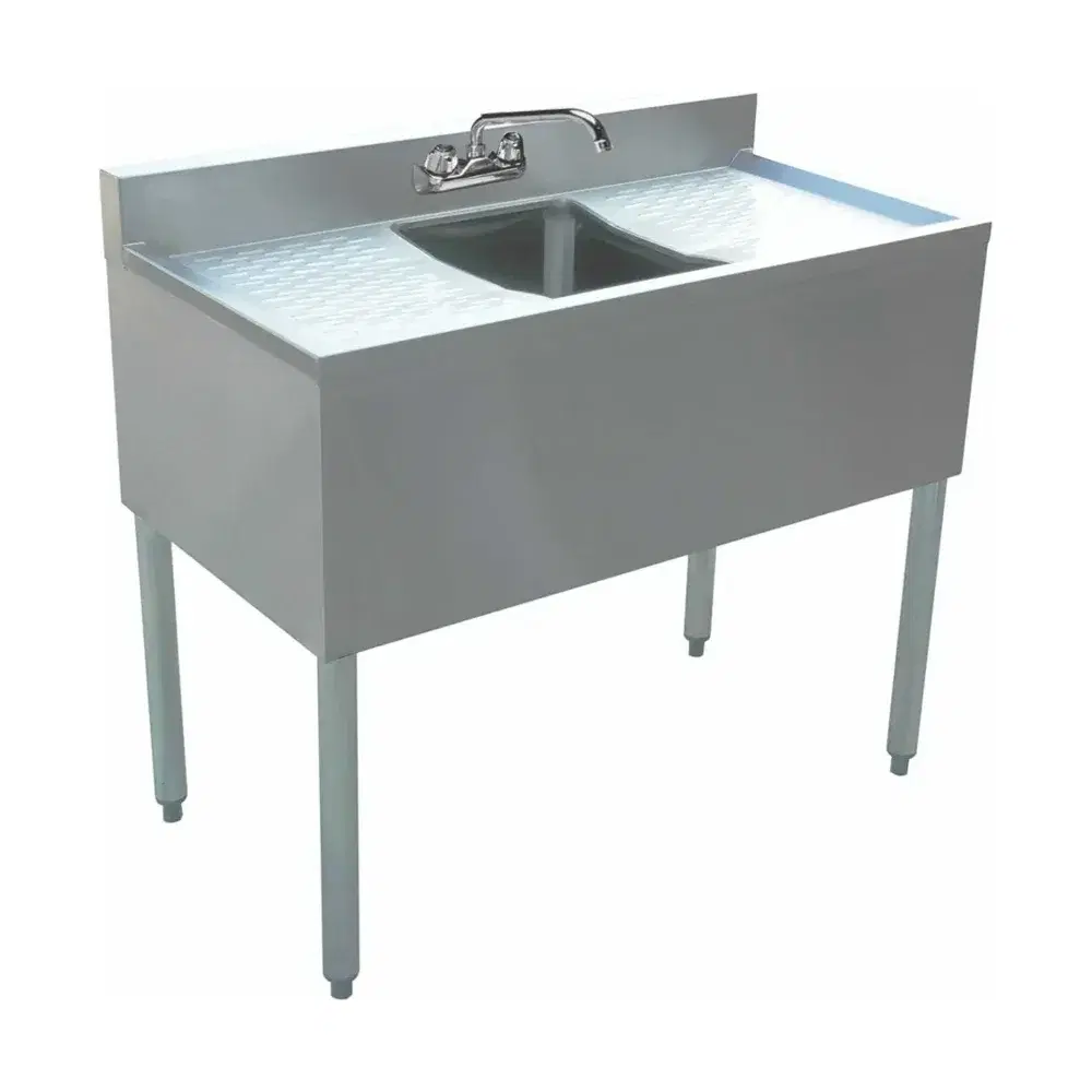 Prepline 36" 1 Bowl Underbar Hand Sink with Faucet, 14" x 10" Bowl, Stainless Steel and Two Drainboards