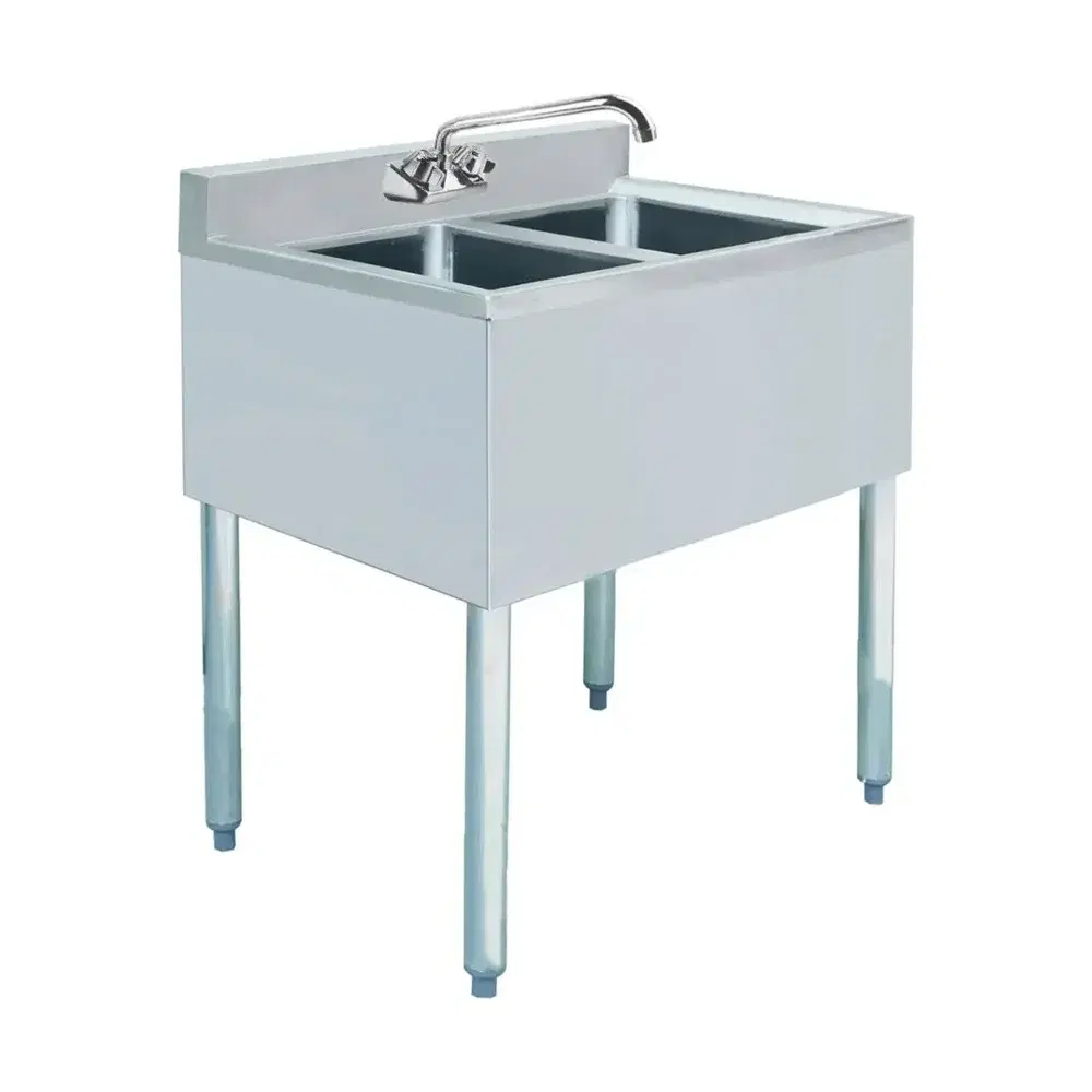 Prepline 26" 2 Bowl Underbar Hand Sink with Faucet, 14" x 10" Bowl, Stainless Steel