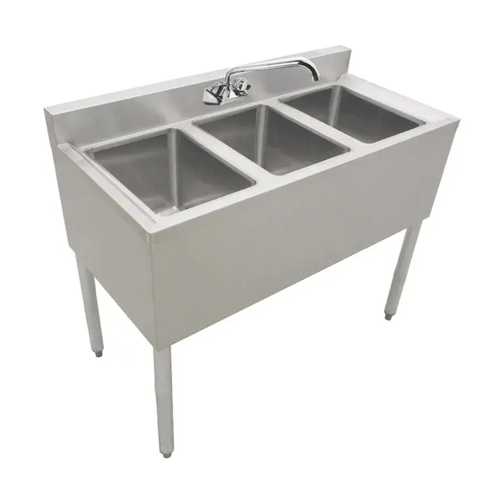 Prepline 36" 3 Bowl Underbar Hand Sink and Faucet, 14" x 10" Bowl, Stainless Steel