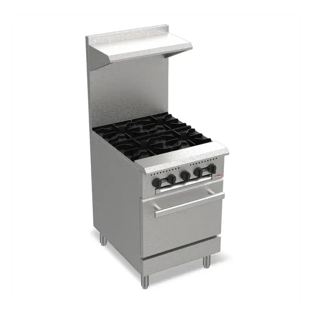 BakeMax BAS24O 24" Restaurant Series Commercial Gas Range, 4 Burners with Standard Oven, 130,000 BTU