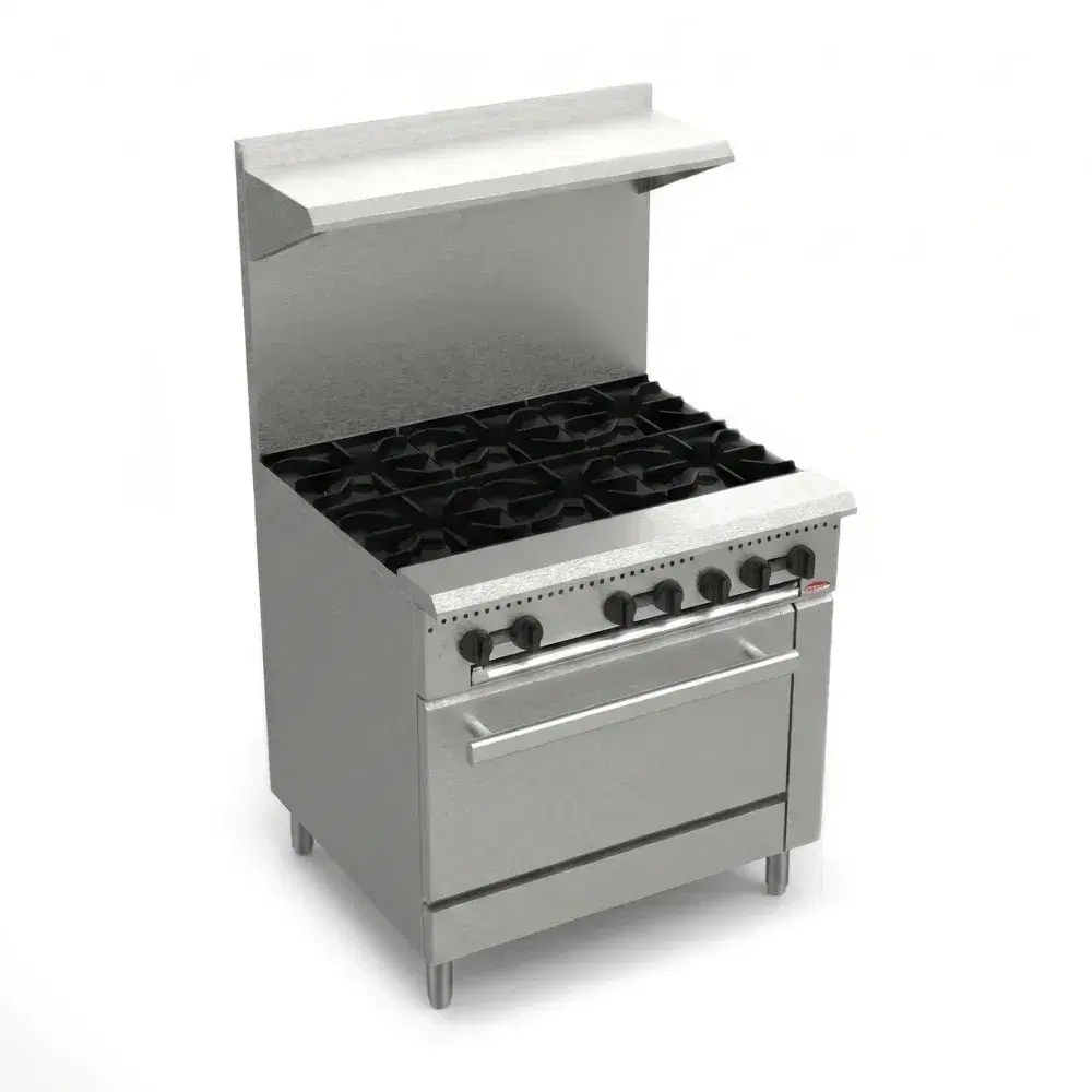 BakeMax BAS36O 36" Restaurant Series Commercial Gas Range w/ 6 Burners, 185,000 BTU