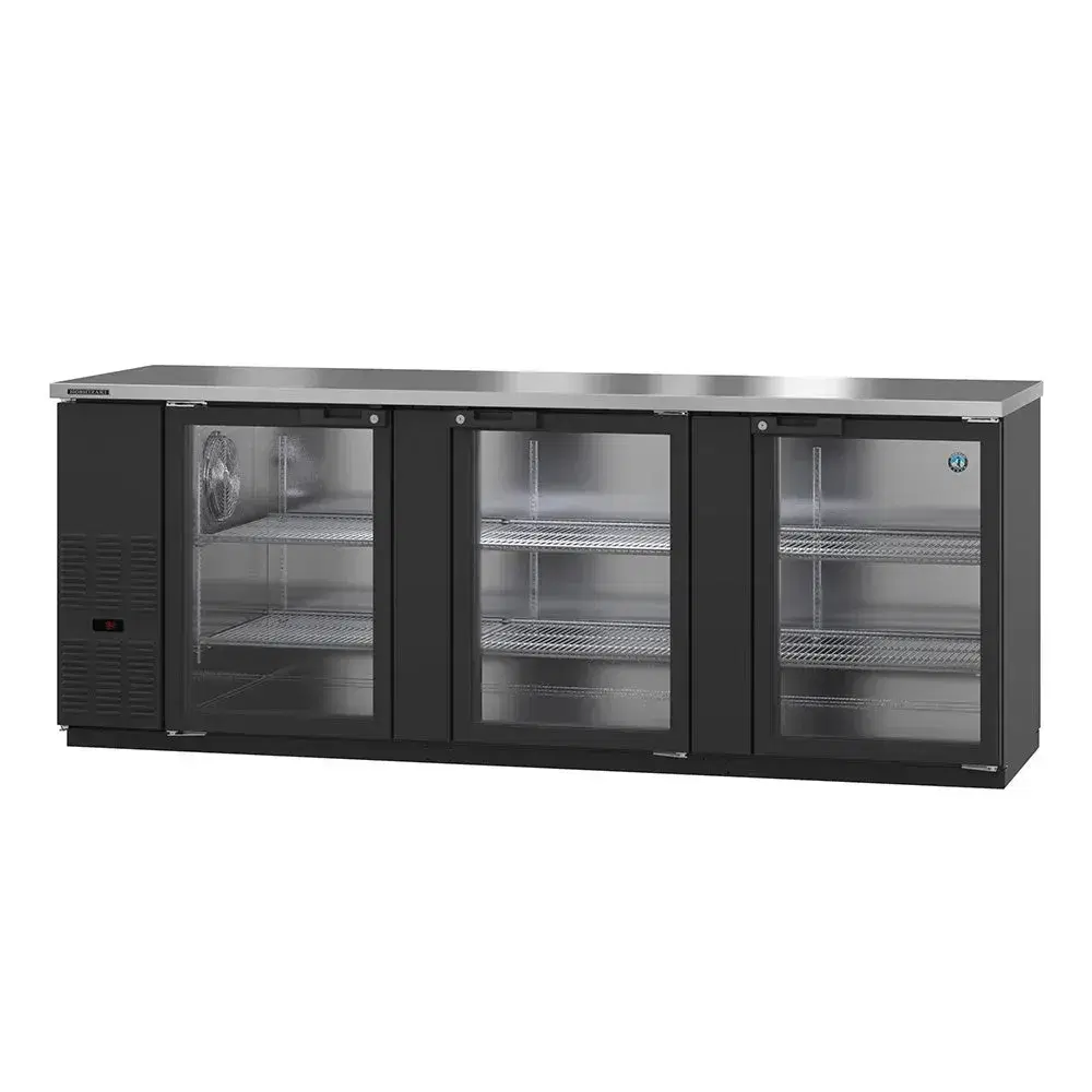 Hoshizaki BB80-G 80" BB Series Bar Refrigerator 3 Swinging Glass Doors, Black, Stainless Steel, 115v