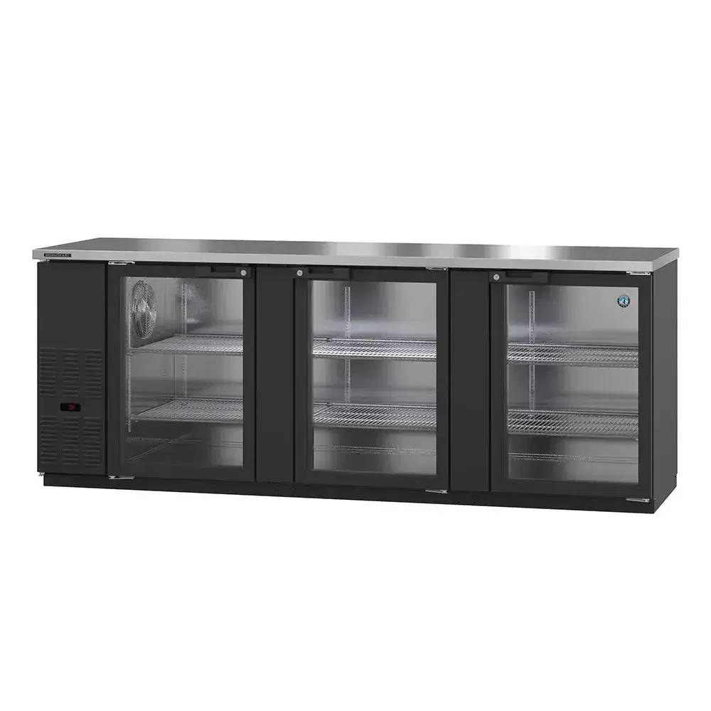 Hoshizaki BB95-G 95.5" BB Series Black Bar Refrigerator 3 Swinging Glass Doors, Stainless Steel, 115v