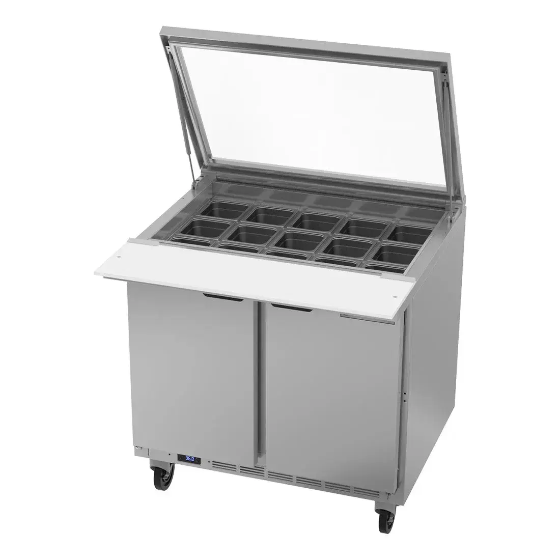 Beverage-Air SPE36HC-15M Elite Series 36" Mega Top Refrigerated Sandwich Prep Table Two Door
