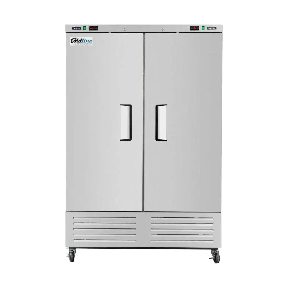 Coldline 54" Dual Temperature Reach-In Refrigerator / Freezer, Stainless Steel, 2 Doors, 1 Year Warranty