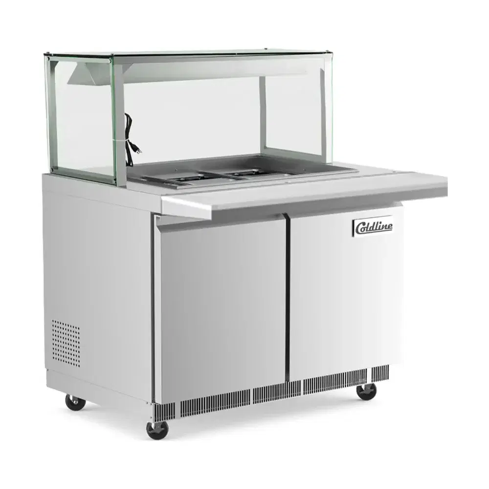 Coldline 48" Stainless Steel Refrigerated Salad Bar / Cold Food Table with Cutting Board and Lighted Sneeze Guard, 1 Year Warranty