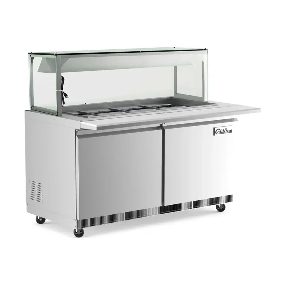 Coldline 60" Stainless Steel Refrigerated Salad Bar / Cold Food Table with Cutting Board and Lighted Sneeze Guard, 1 Year Warranty