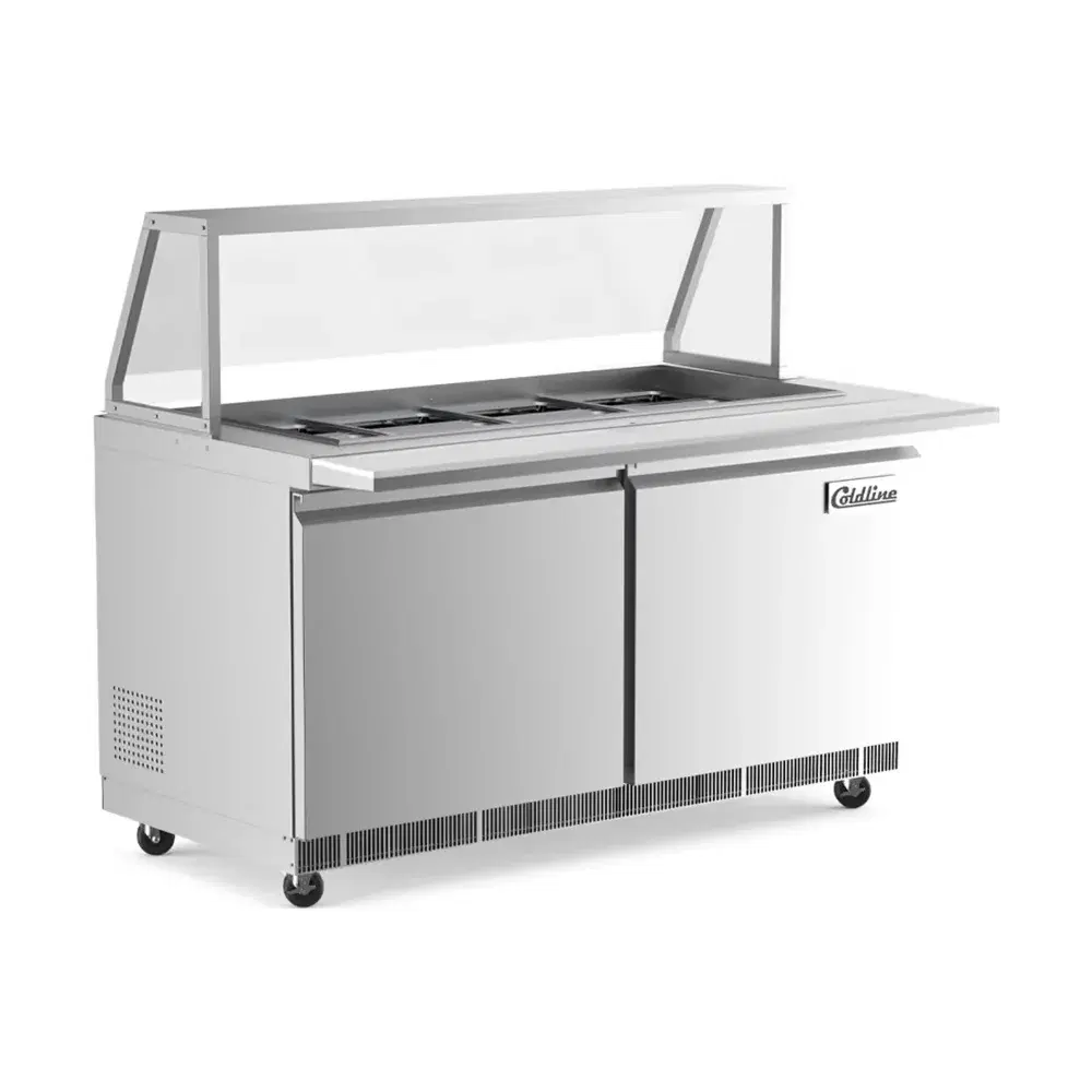 Coldline 60" Stainless Steel Refrigerated Salad Bar / Cold Food Table with Cutting Board and Sneeze Guard, 1 Year Warranty