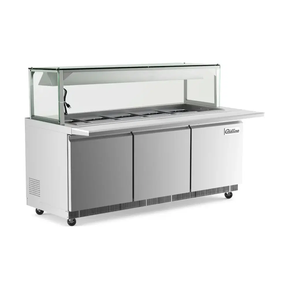 Coldline 72" Stainless Steel Refrigerated Salad Bar / Cold Food Table with Cutting Board and Lighted Sneeze Guard, 1 Year Warranty