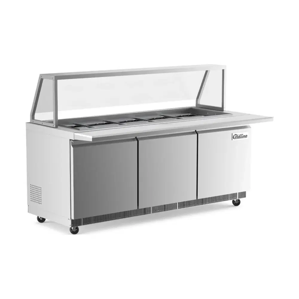 Coldline 72" Stainless Steel Refrigerated Salad Bar / Cold Food Table with Cutting Board and Sneeze Guard, 1 Year Warranty