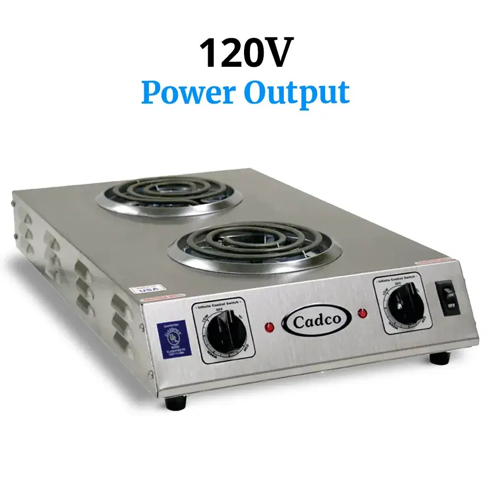 Cadco CDR-1TFB Double Burner Portable Electric Front-to-Back Hot Plate with Tubular Element, Stainless Steel - 1,650W, 120V