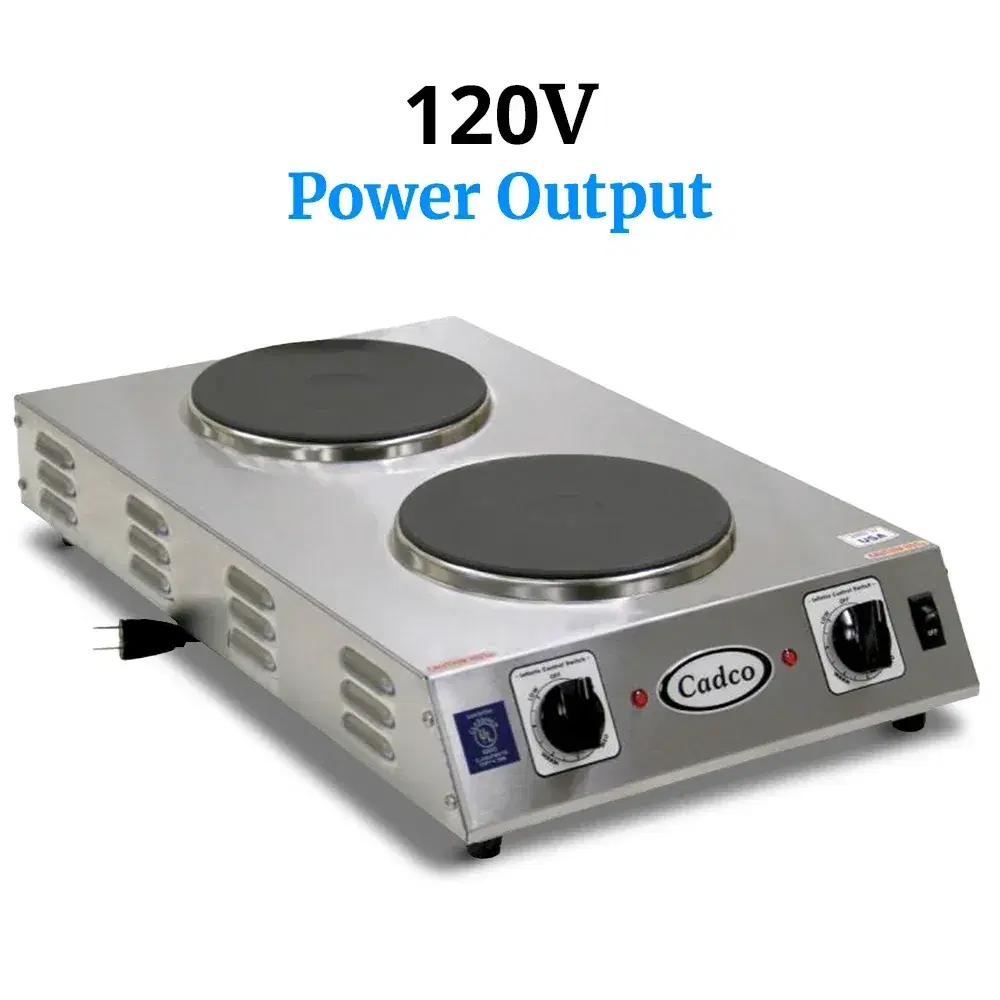Cadco CDR-2CFB Double Burner Portable Electric Front-to-Back Hot Plate with Cast Iron Element, Stainless Steel - 1,800W, 120V