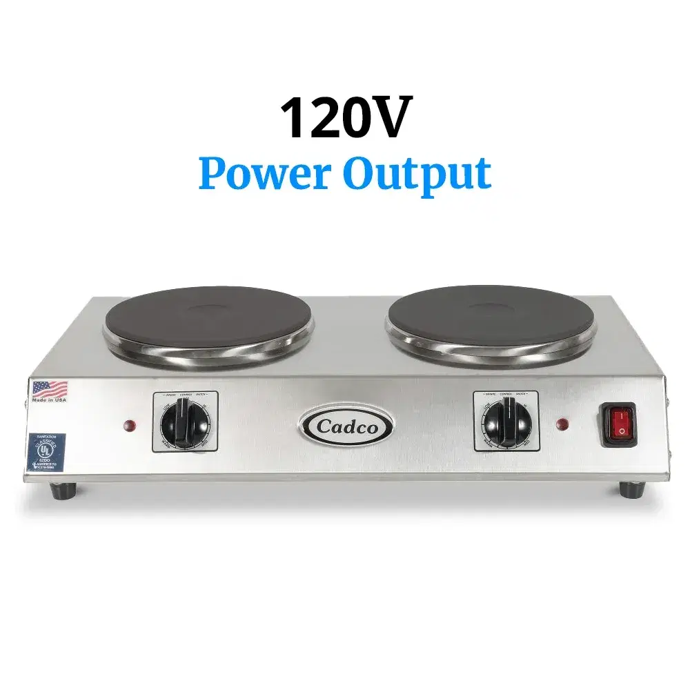 Cadco CDR-2C Double Burner Portable Electric Side-by-Side Hot Plate with Cast Iron Element, Stainless Steel - 1,800W, 120V