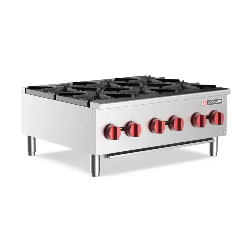Cookline 36" Gas Hotplate with 6 Burners, 150,000 BTU - Convertible