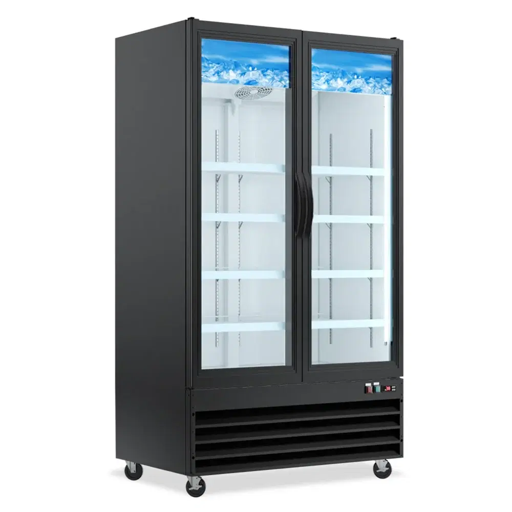 ProKitchen Series 54" Reach-In Merchandiser Refrigerator, 2 Glass Swing Doors, Black, 1 Year Warranty