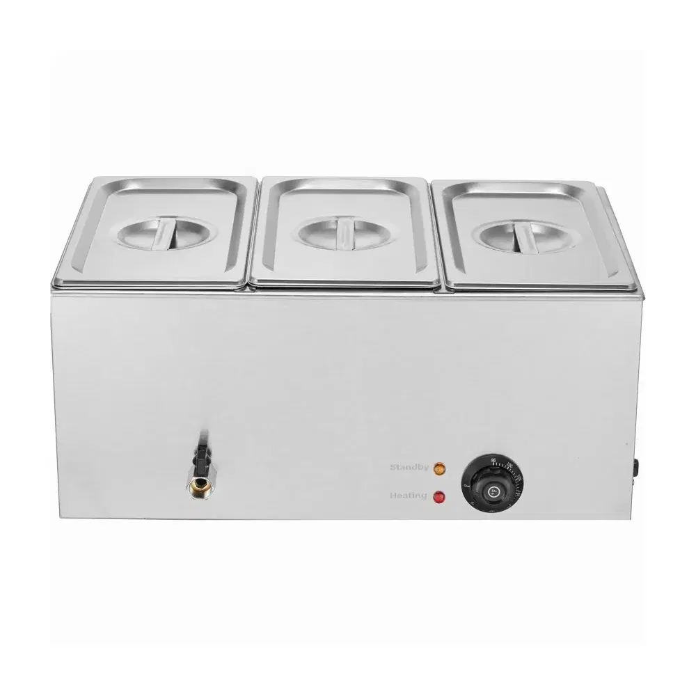 ChefPro Series 21" Commercial Food Warmer, Countertop, 3 Pans, 17.4 qt, Bain Marie, Electric Steam Table, 1200W