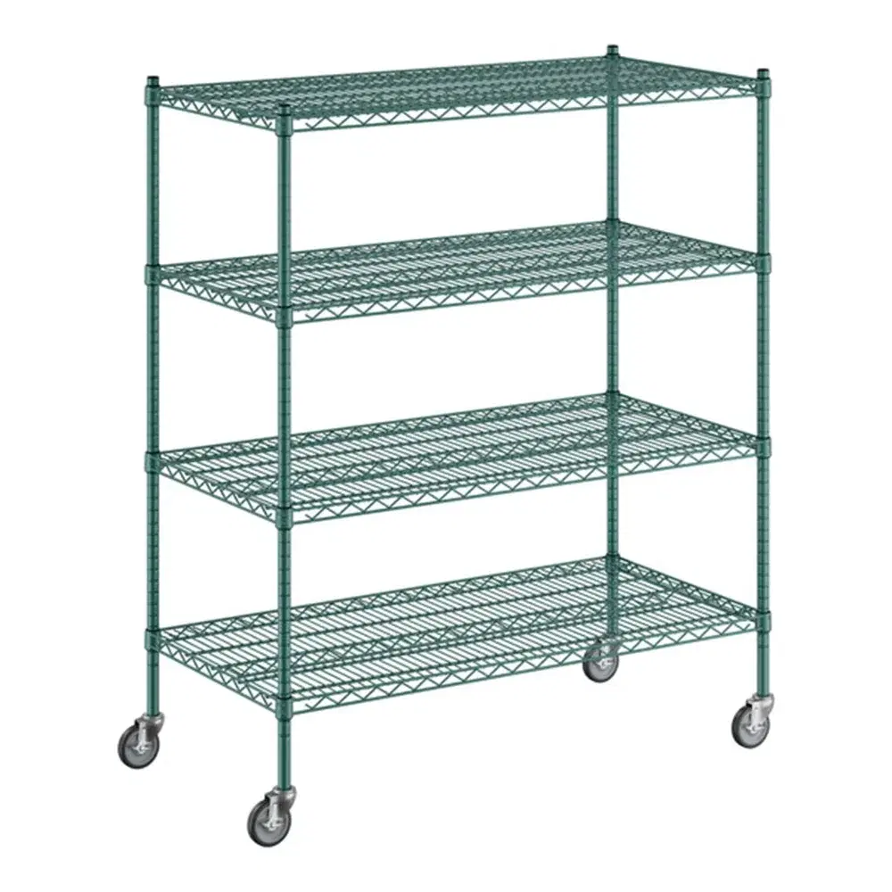 ChefPro Series 24" x 48" x 60" Green Epoxy Mobile Wire Shelving Starter Kit with 4 Shelves, NSF Approved