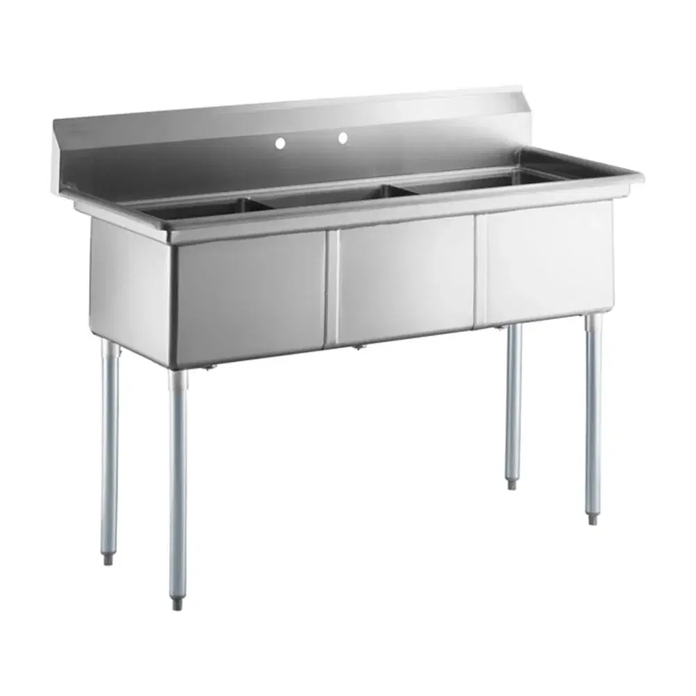 ChefPro Series 60" 3-Compartment Commercial Sink, 18" x 18" x 12" Bowls, 18 Gauge, Stainless Steel