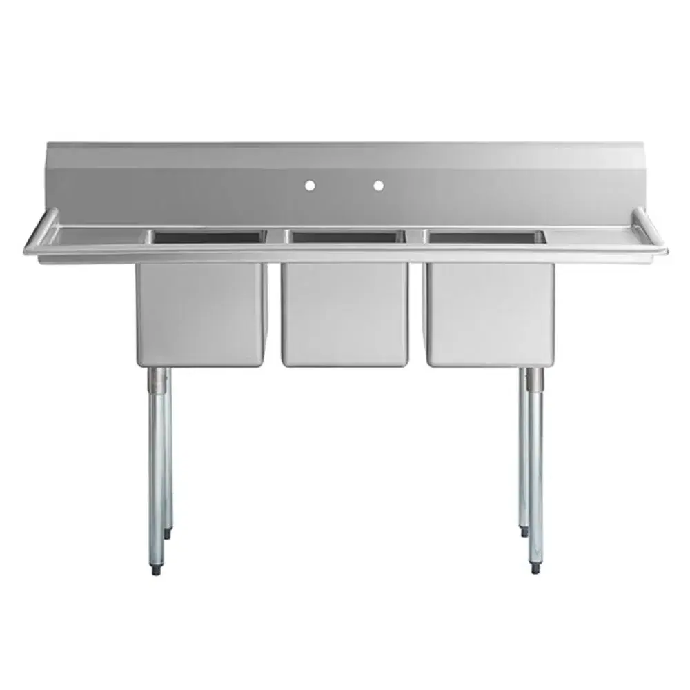 ChefPro Series 70" Three Compartment Sink with Two 12" Drainboards & Galvanized Steel Legs