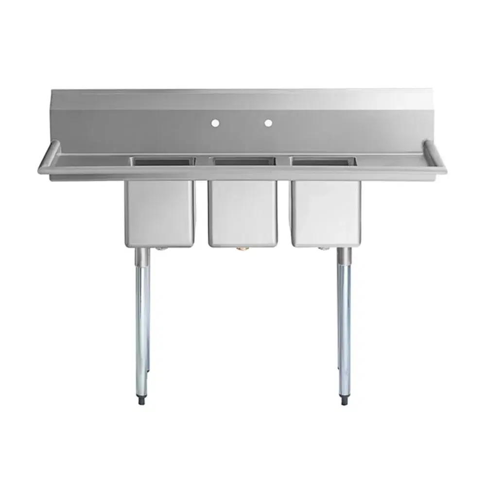 ChefPro Series 58" 3 Compartment Sink, Two 12" Drainboards, Galvanized Legs