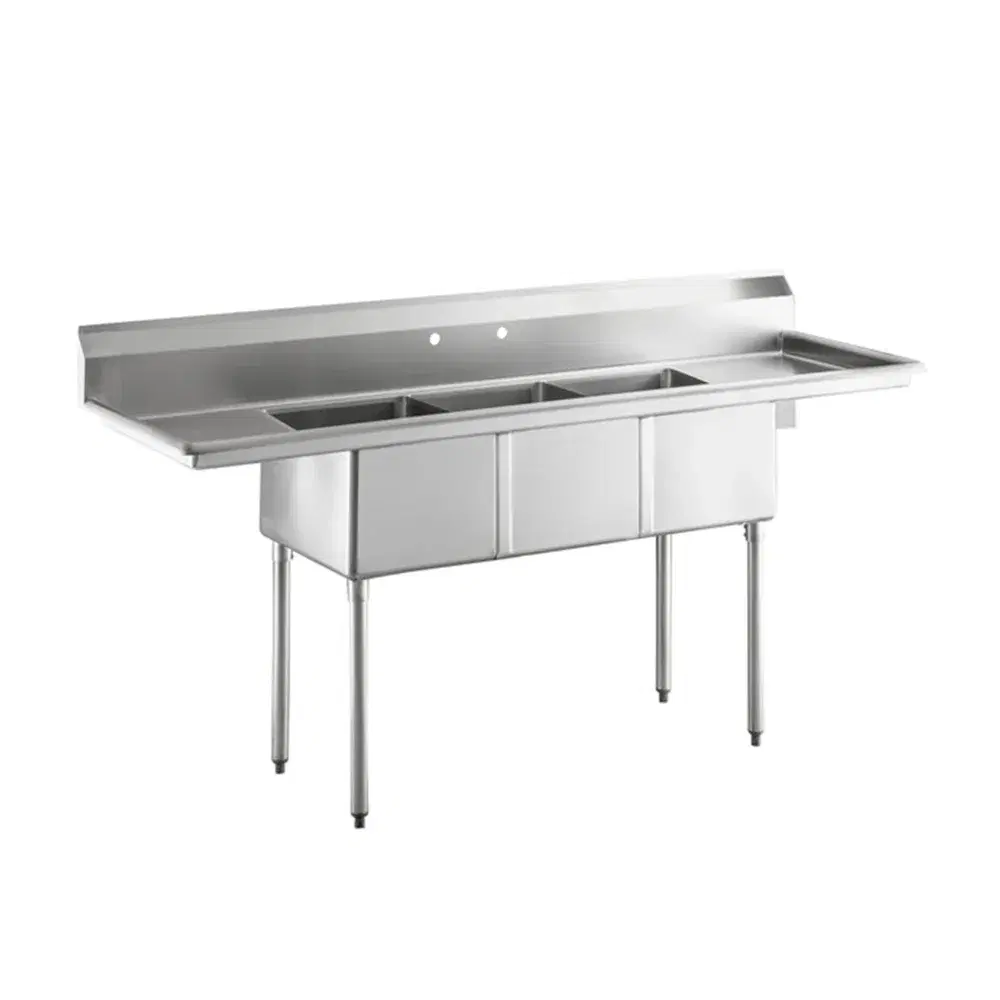 ChefPro Series 84" 3 Compartment Sink, 2 Drainboards, 18 Gauge, Stainless Steel
