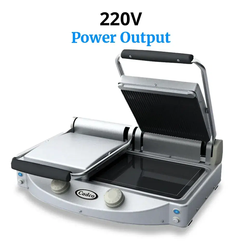 Cadco CPG-20 Double Glass-Ceramic Panini Grill with Grooved Top and Smooth Bottom Plates - 9" Cooking Surface - 3,200W, 208-240V