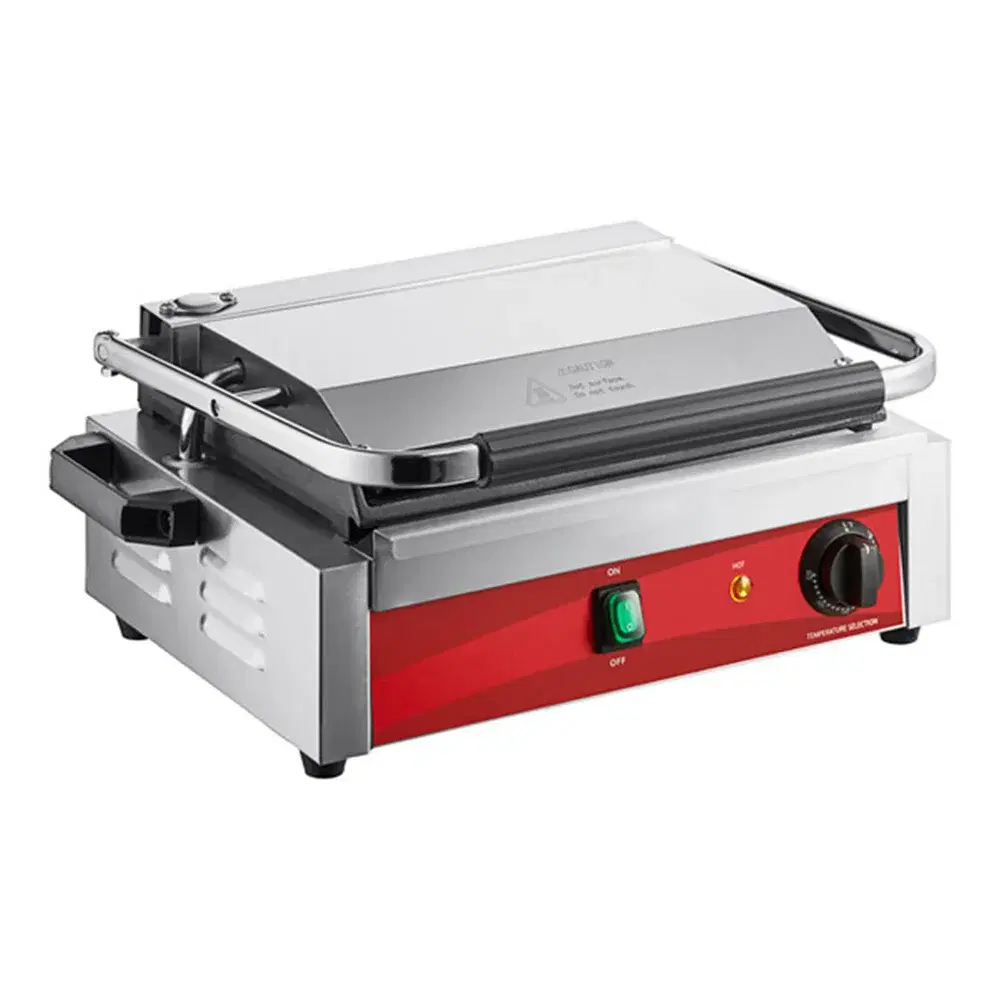 ChefPro Series Panini Sandwich Grill with Grooved Top and Smooth Bottom Plates, 13 3/8" x 8 3/4" Cooking Surface, 120V, 1750W