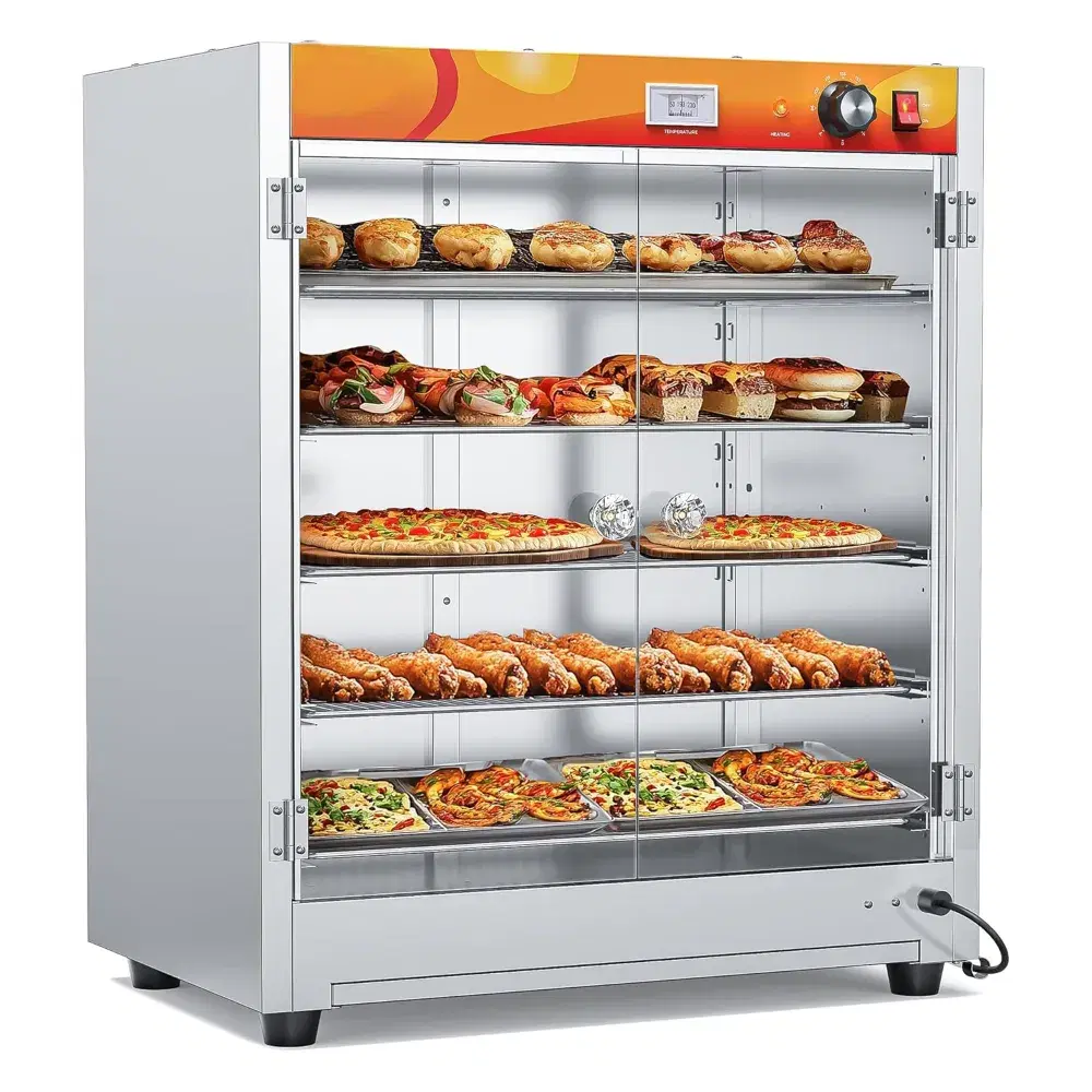 ChefPro Series 24" Countertop Heated Holding Cabinet, Double Tempered Glass Door, 5 Tiers, 900W, Stainless Steel