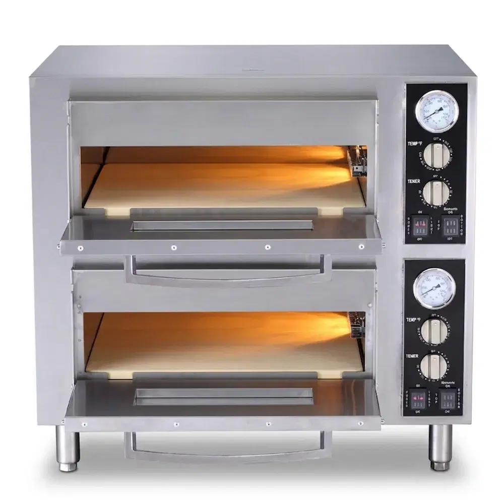 ProKitchen Series 28" Electric Double Deck Countertop Pizza Oven, 2 Door, Stainless Steel, 240V, 1 Year Warranty