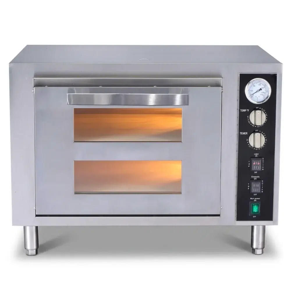 ProKitchen Series 28" Electric Double Deck Countertop Pizza Oven, 1 Door, Stainless Steel, 240V, 1 Year Warranty