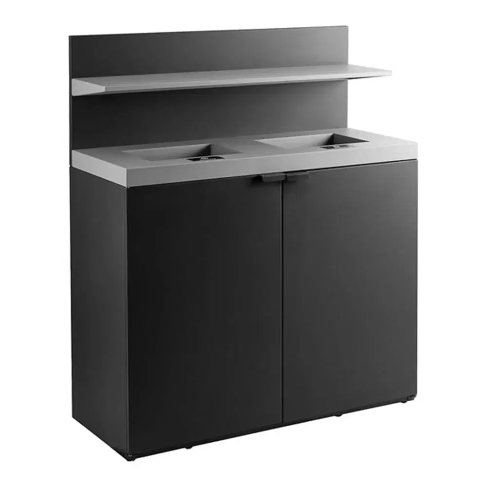 ChefPro Series 86 Gallon Dark Gray Steel Rectangular Two-Stream Decorative Trash Can with Tray Shelf