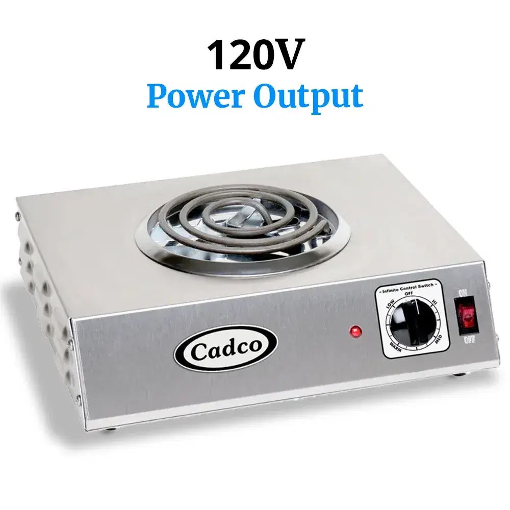 Cadco CSR-1T Single Burner Portable Electric Hot Plate with Tubular Element, Stainless Steel - 1,100W, 120V