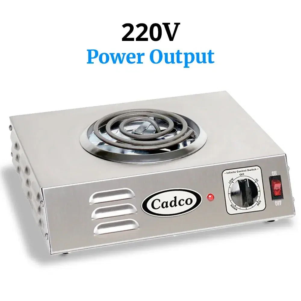 Cadco CSR-3T(220) Single Burner Portable Electric Hot Plate with Tubular Element, Stainless Steel - 4,200W, 220V