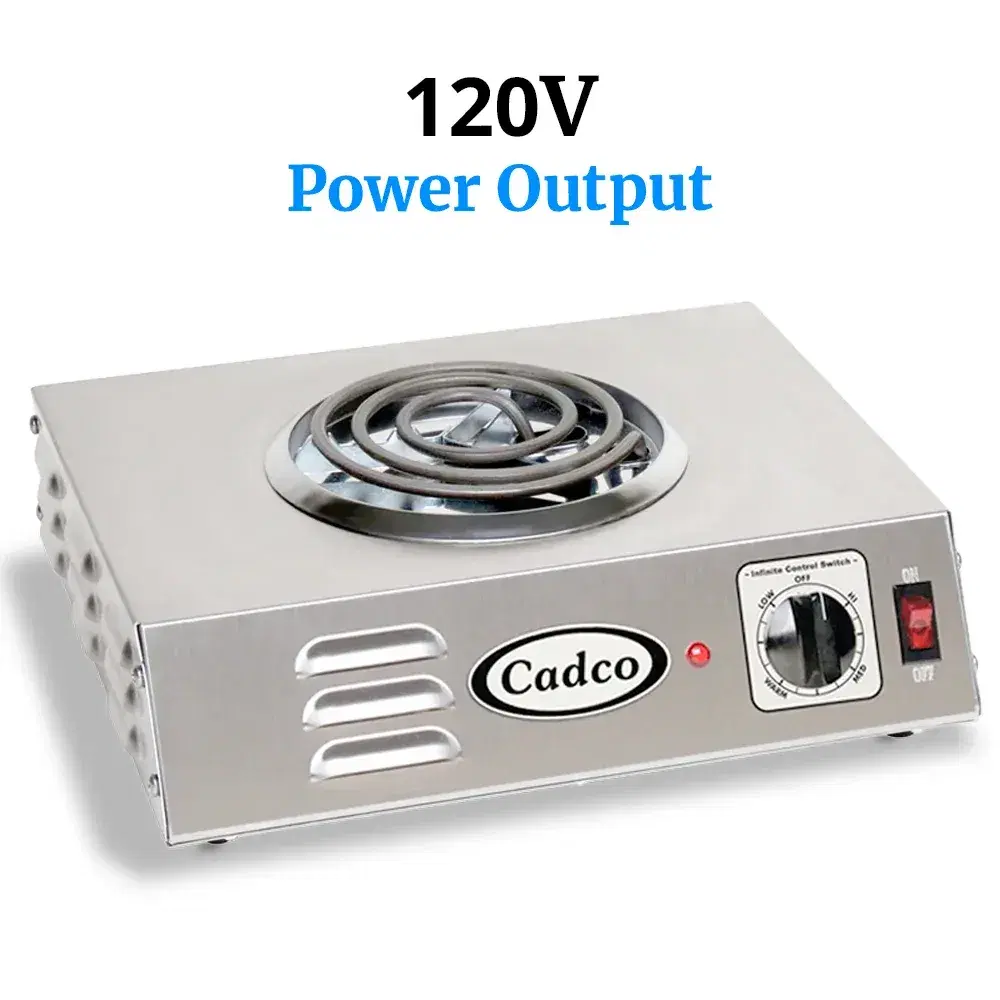 Cadco CSR-3T Single Burner Portable Electric Hot Plate with Tubular Element, Stainless Steel - 1,500W, 120V