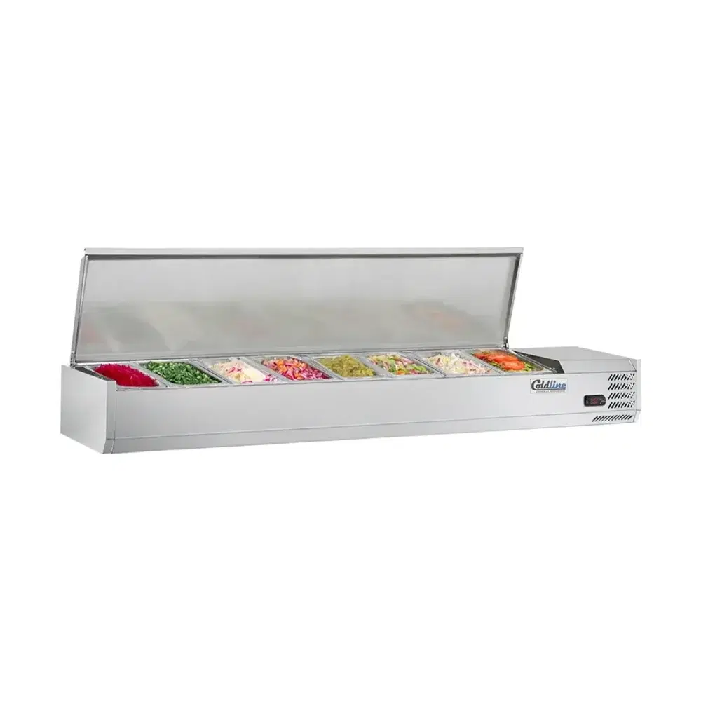 Coldline 71" Refrigerated Countertop Salad Bar, 8 Pans Capacity, Stainless Steel Topping Rail, 1 Year Warranty