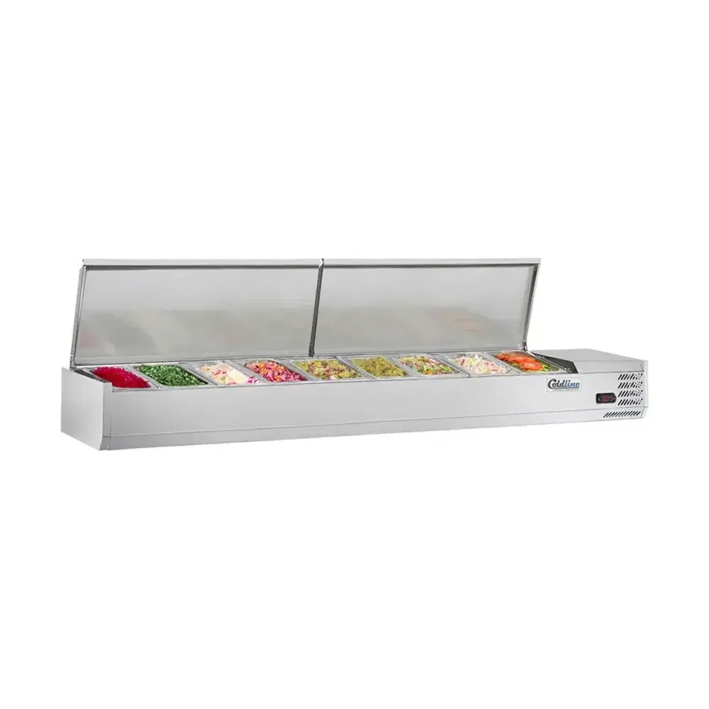 Coldline 80" Refrigerated Countertop Salad Bar, 9 Pans Capacity, Stainless Steel Topping Rail, 1 Year Warranty