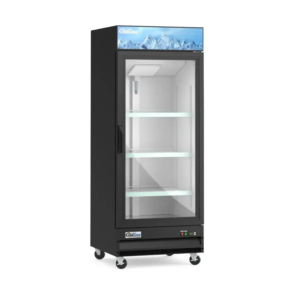 Coldline 27" Reach-In Merchandiser Freezer, Black, 1 Glass Swing Door, 1 Year Warranty