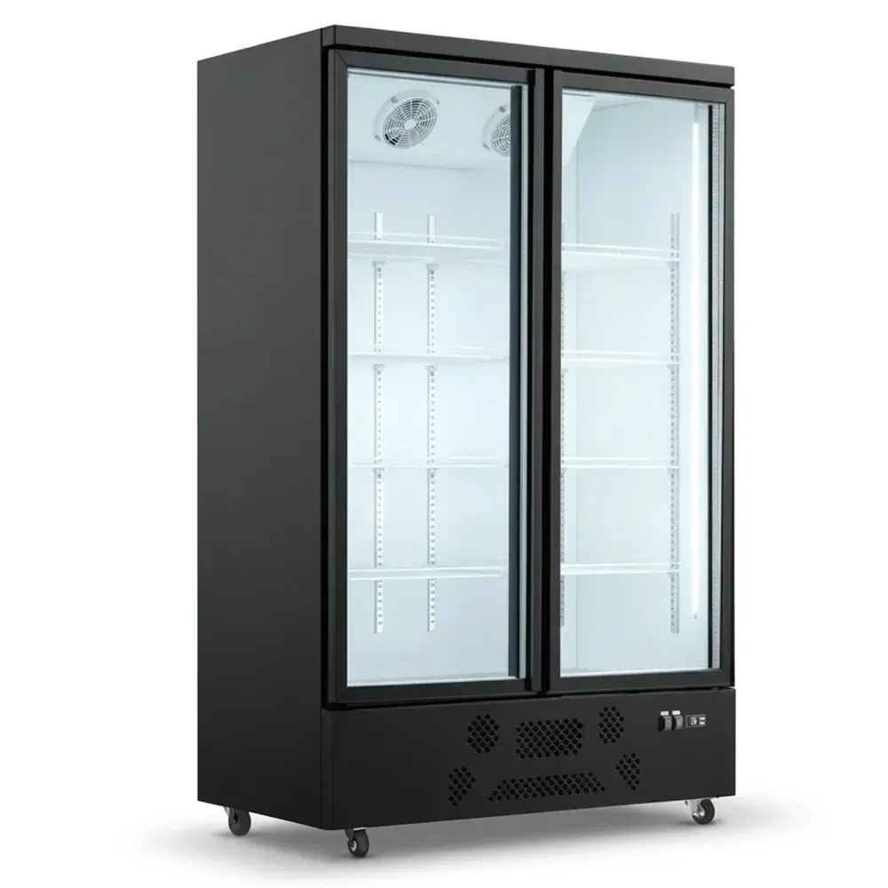 ProKitchen Series 49" Reach-In Merchandiser Freezer, 2 Glass Swing Doors, Black, 1 Year Warranty