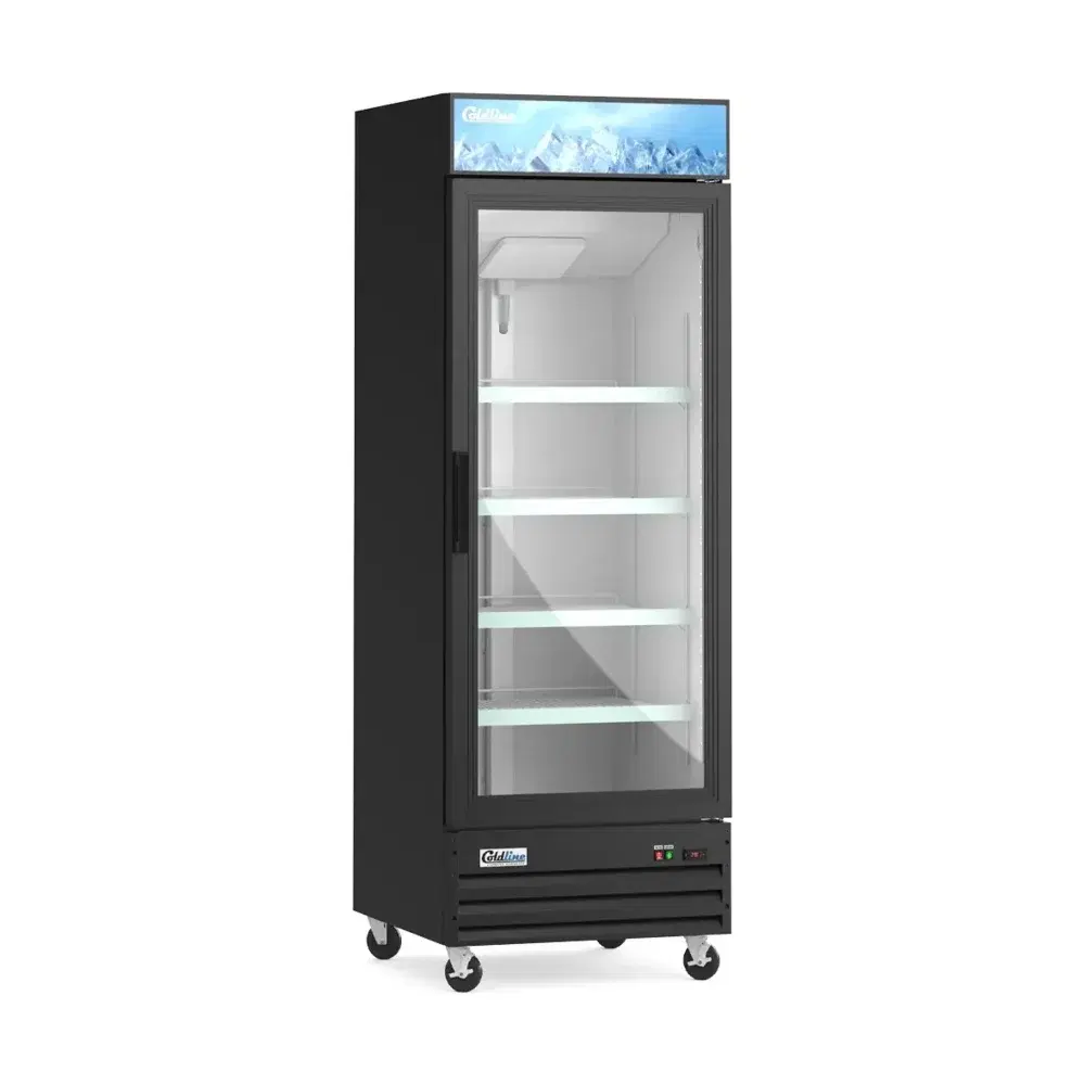 Coldline 31" Reach-In Merchandiser Freezer, Black, 1 Glass Swing Door, 1 Year Warranty