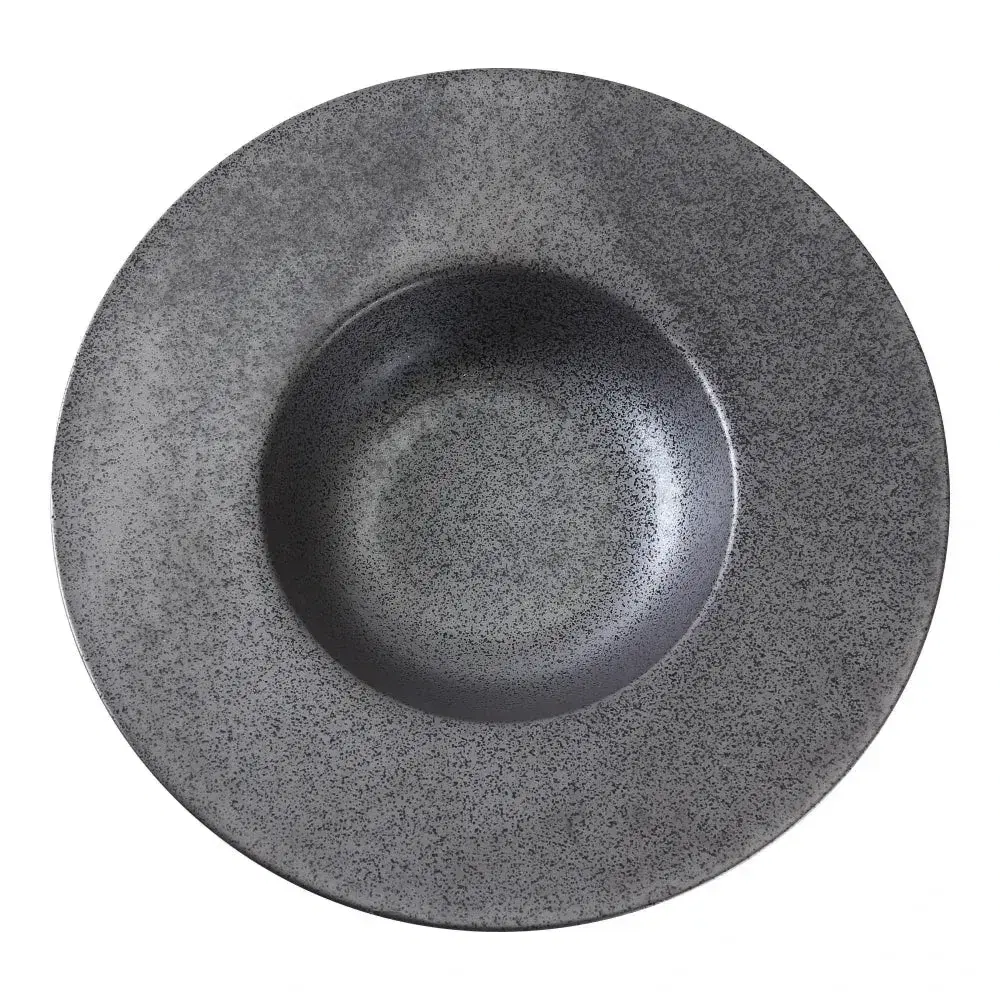 Yanco DB-610 Diamond Black 9.25" Round Dessert Plate 10oz, Black Chinaware with Matte Glaze